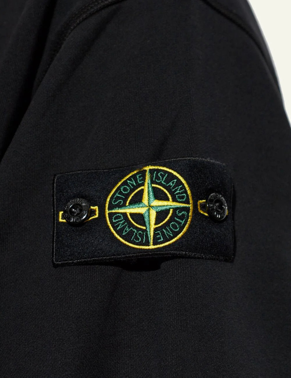 Men's Stone Island black cotton zip-up hooded sweatshirt with detachable Compass logo patch detail