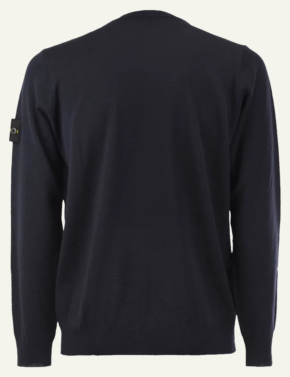Men's Stone Island dark navy virgin wool crewneck sweater with Compass logo patch back