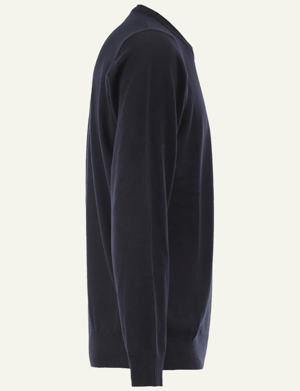 Men's Stone Island dark navy virgin wool crewneck sweater with Compass logo patch side