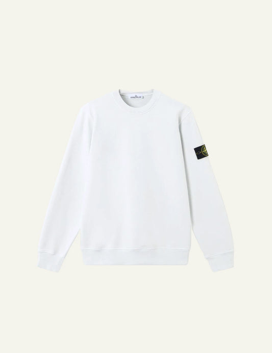 Stone Island organic cotton fleece sweatshirt sky blue with compass badge sleeve front flat view