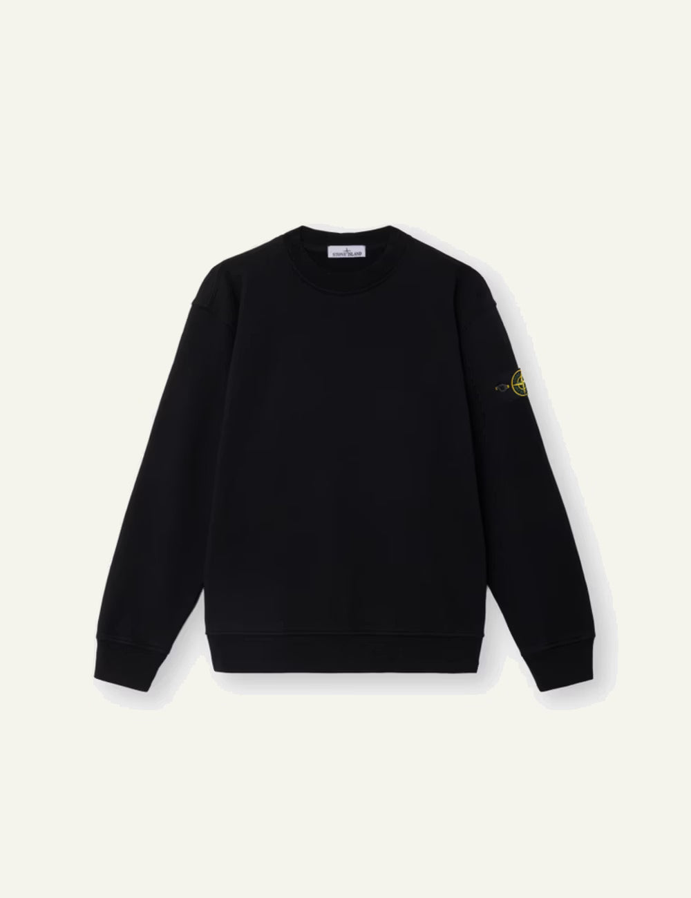 Stone Island organic cotton fleece sweatshirt sky blue front view with compass badge front flatt view