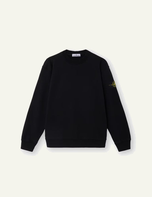 Stone Island organic cotton fleece sweatshirt sky blue front view with compass badge front flatt view