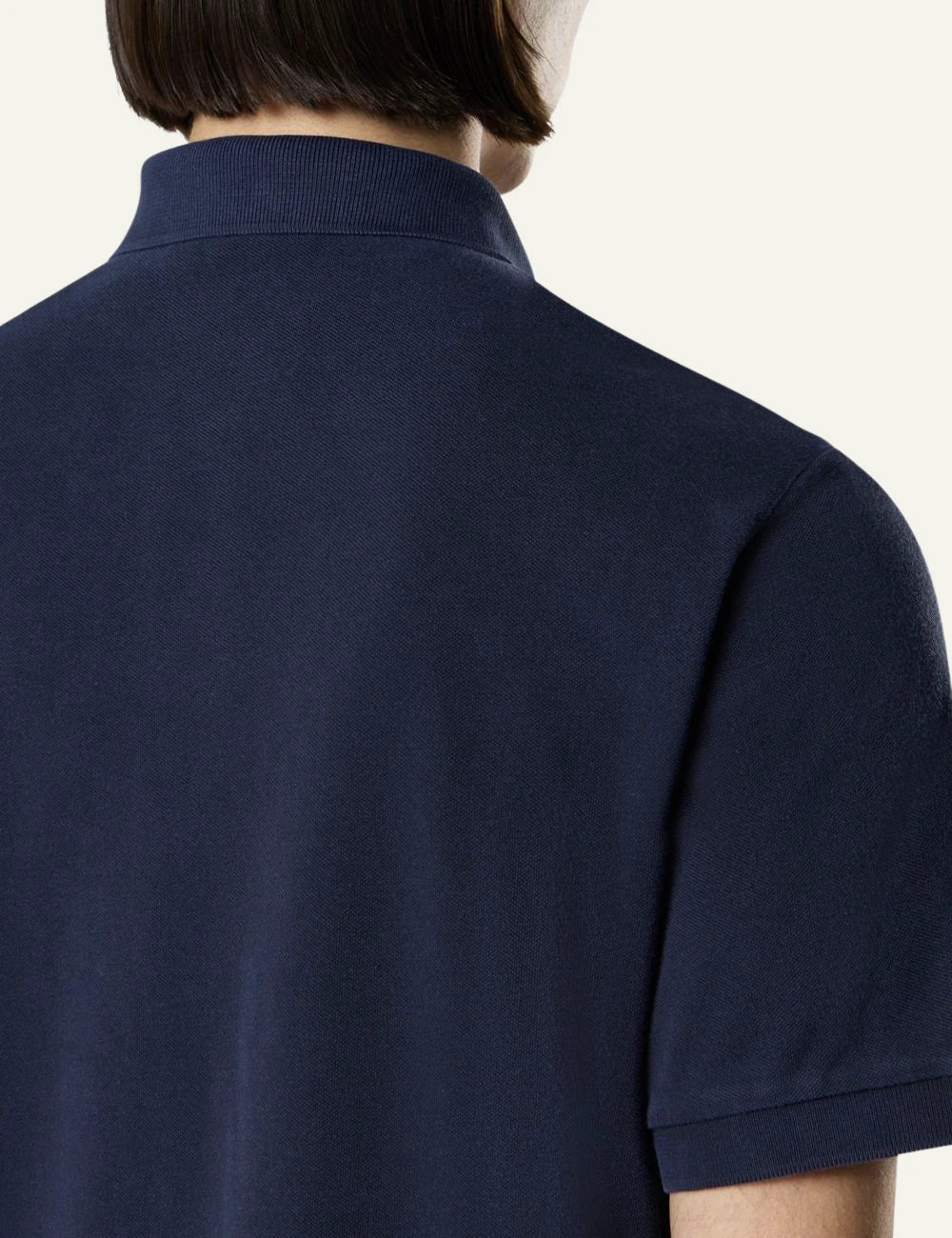 Stone Island polo navy blue cotton pique garment dyed compass logo chest back view