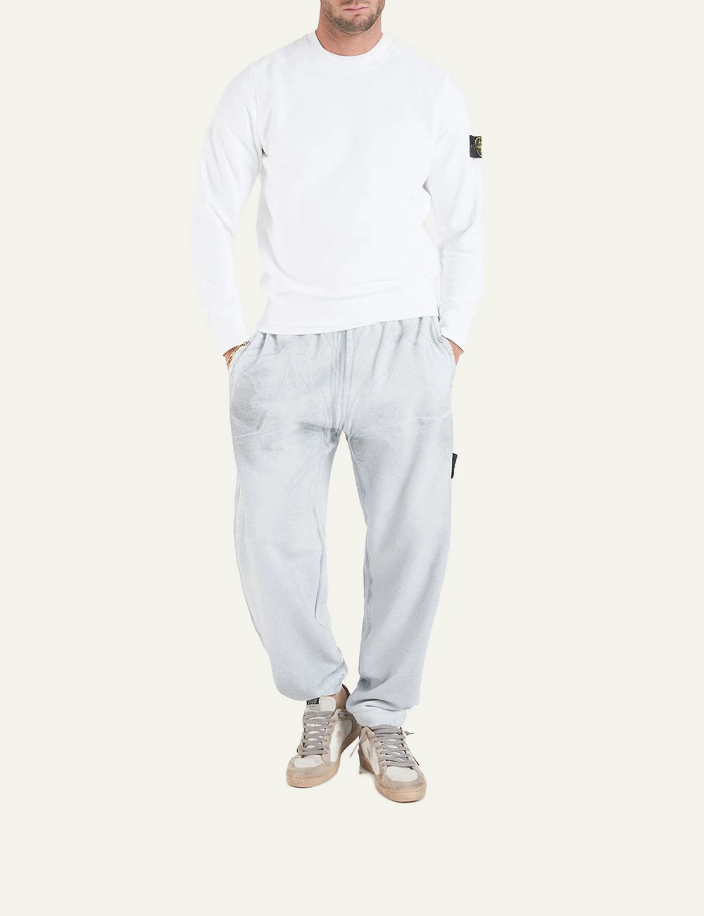 stone island sweatshirt white front model