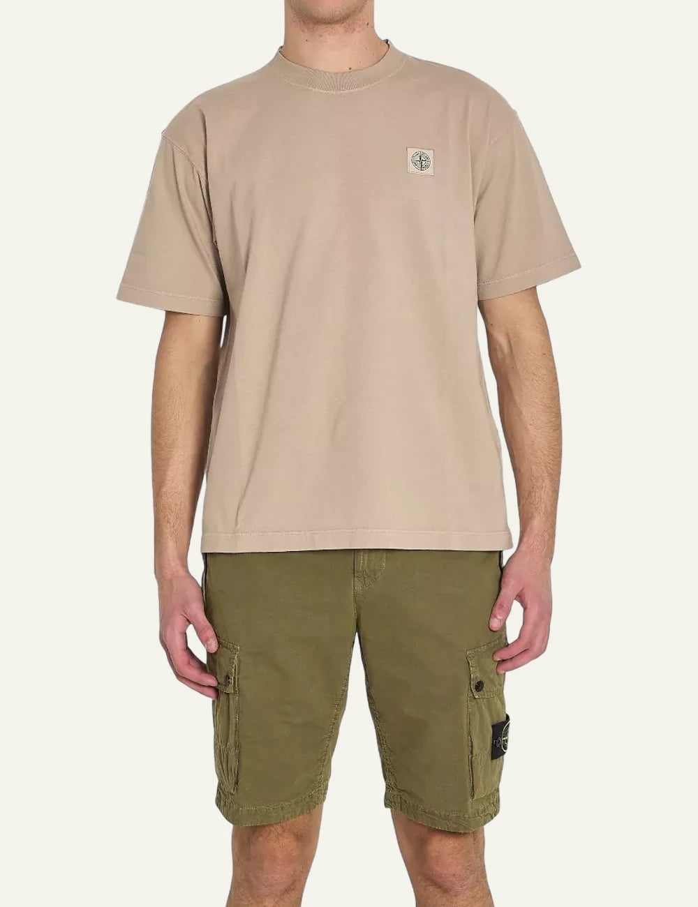 Stone Island T-Shirt Beige Regular Fit Model Front View