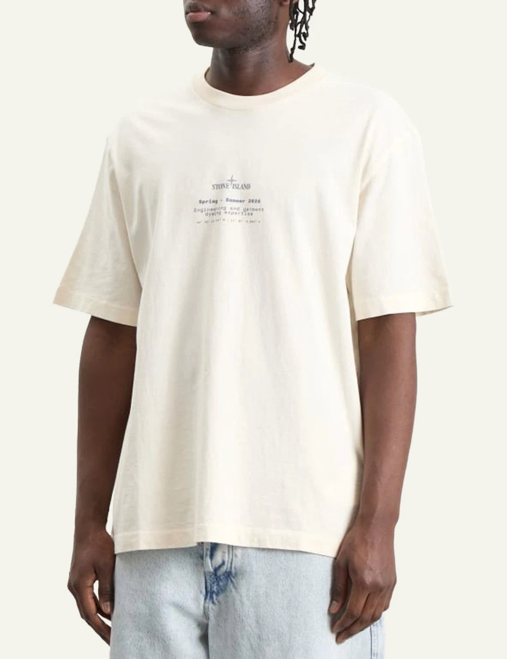 Stone Island t-shirt beige on model front 