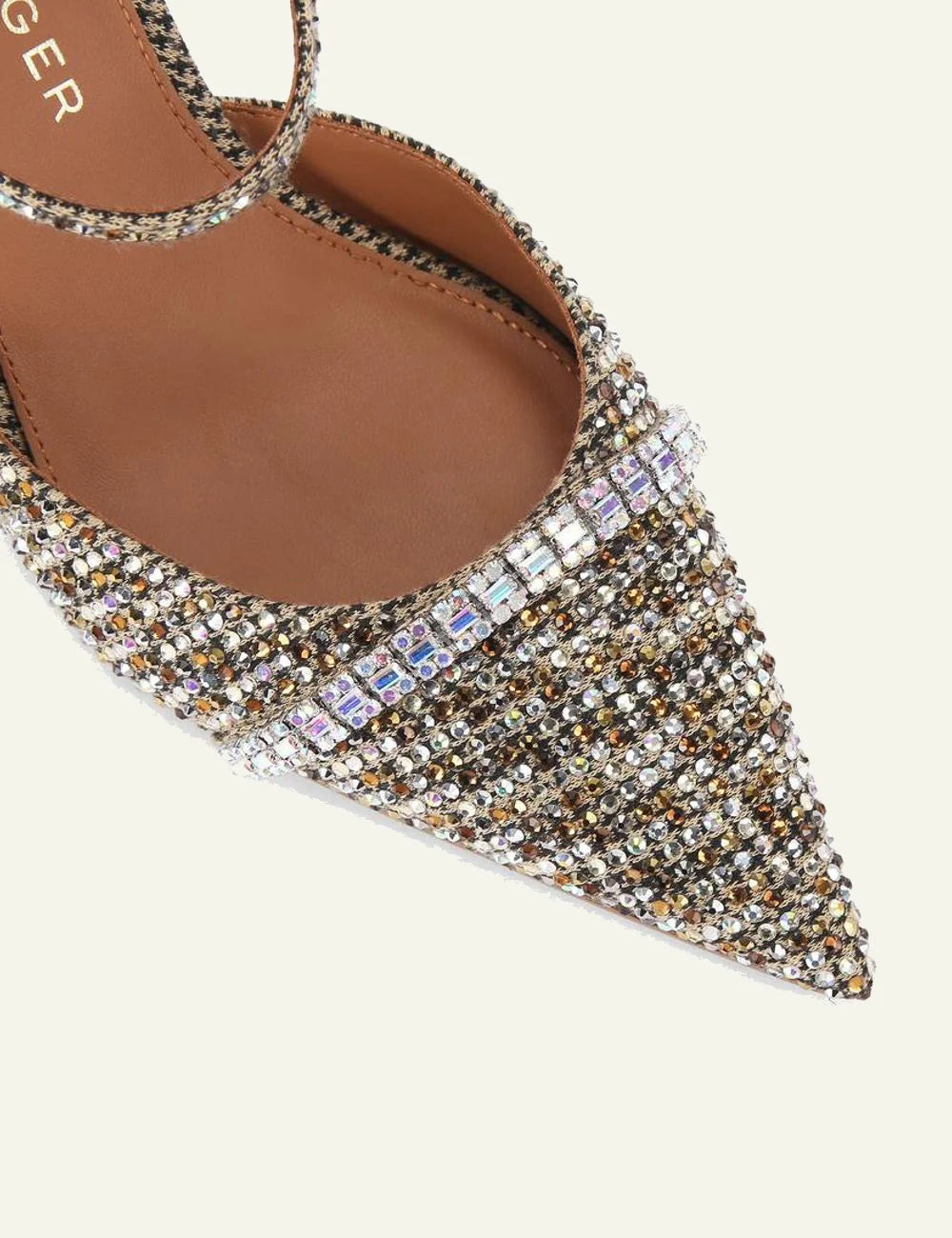 strass point mule beige combination fabric kurt geiger london angled front