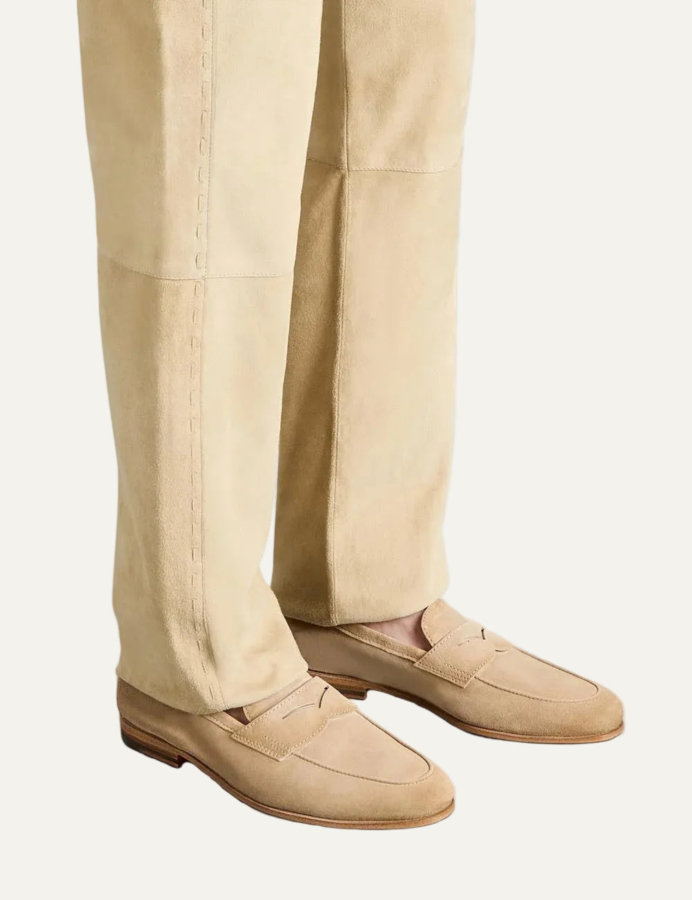 suede loafers beige classic penny loafer side model view