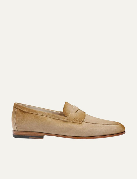 suede loafers beige classic penny loafer side view