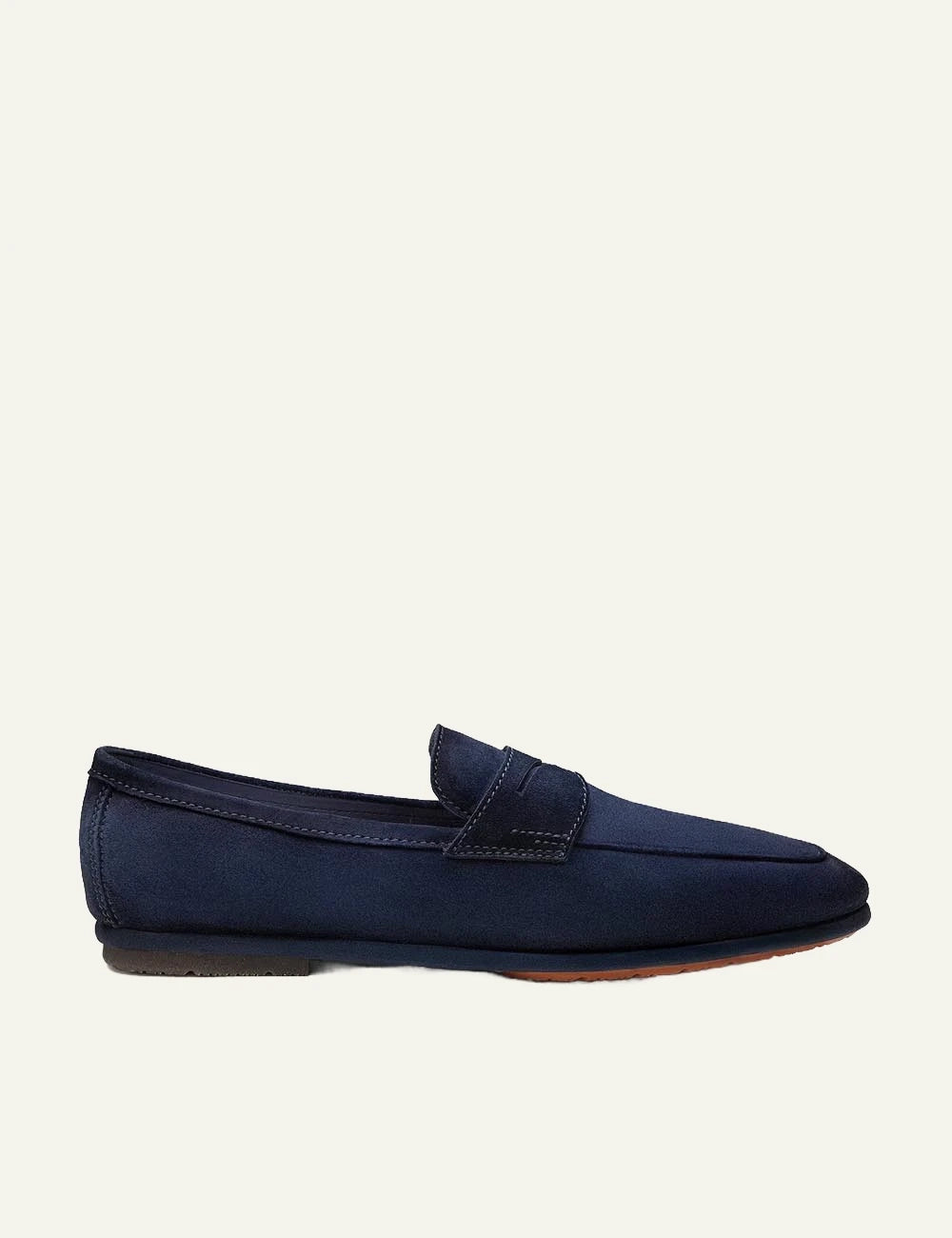 suede loafers navy classic penny loafer side view