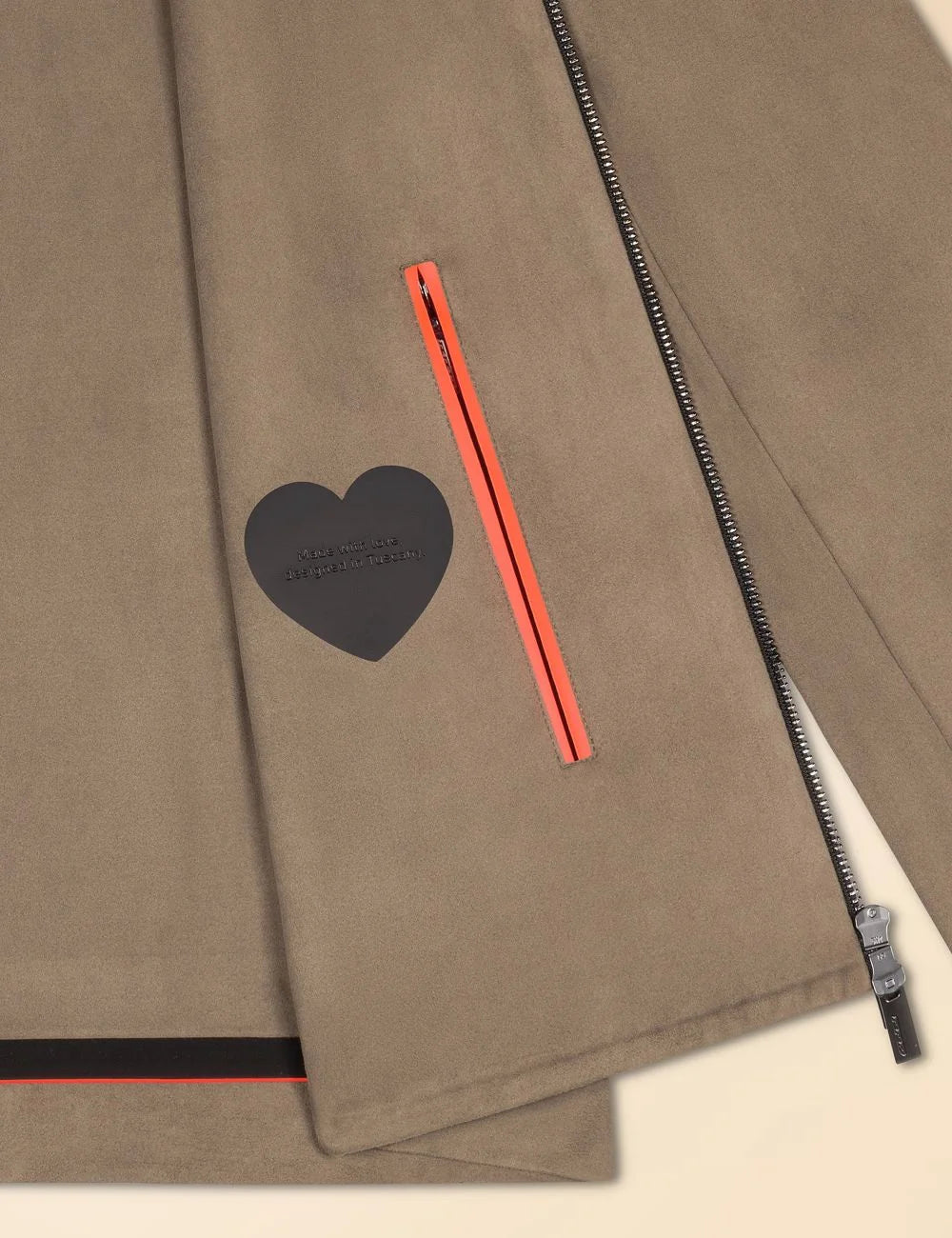 Suede Zip Jacket Taupe Stand Collar detail