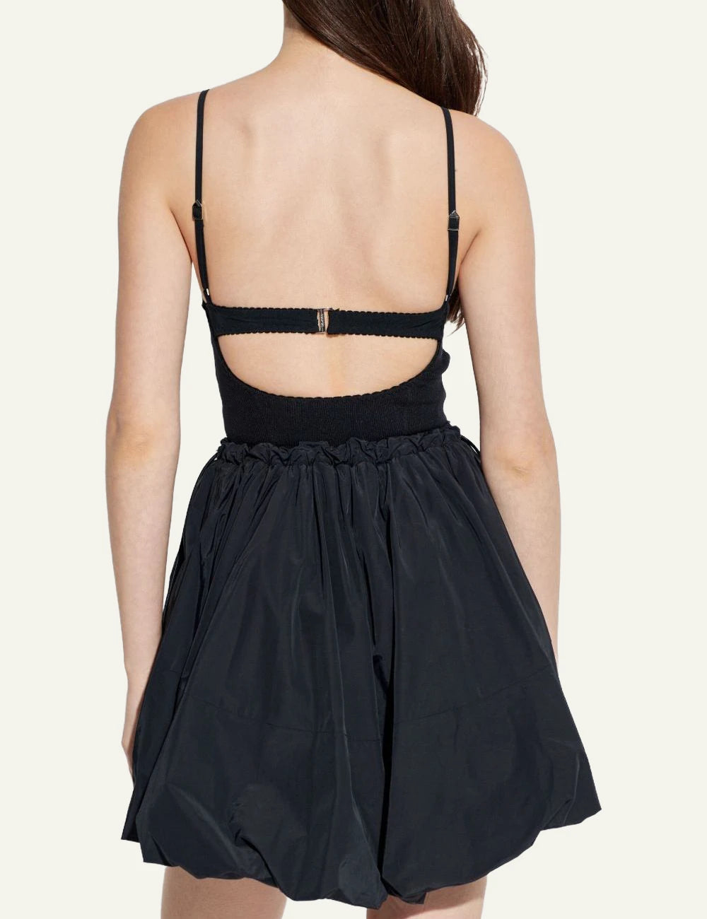 The Attico Black Corset Bodice Mini Dress With Voluminous Skirt back View