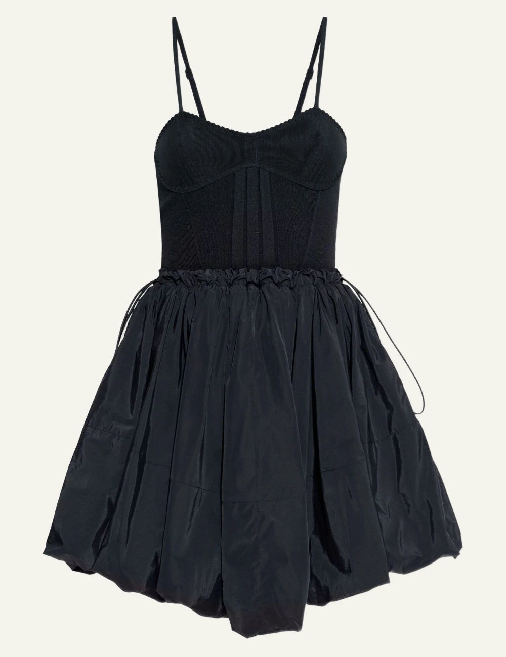 The Attico Black Corset Bodice Mini Dress With Voluminous Skirt Front Flat View