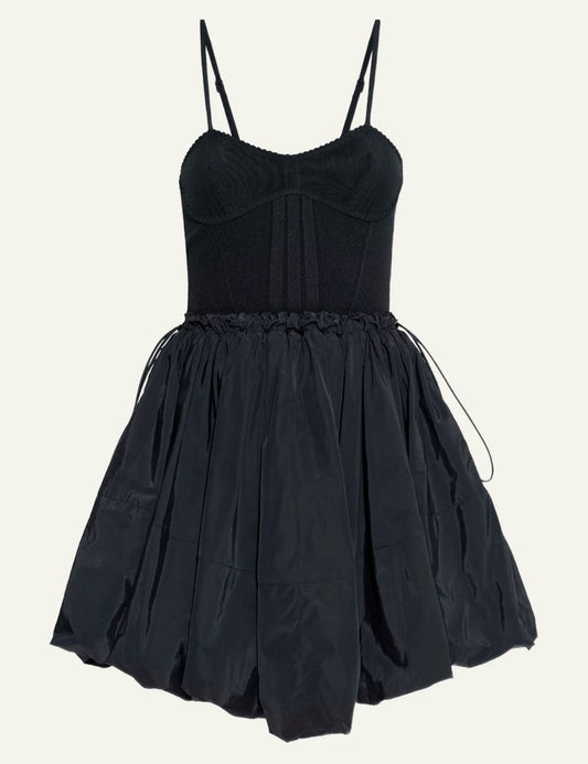 The Attico Black Corset Bodice Mini Dress With Voluminous Skirt Front Flat View