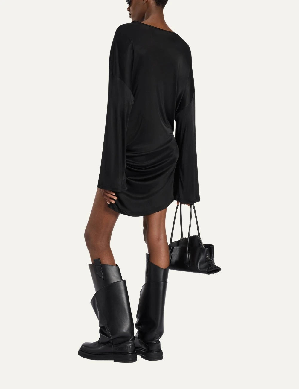 The Attico black draped mini dress with Scoop hip cutout back view