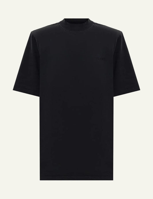 The Attico Black Oversized Cotton T-Shirt With Mock Neck Front Flat View