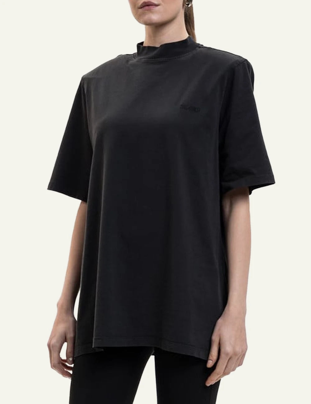 The Attico Black Oversized Cotton T-Shirt With Mock Neck Front model View