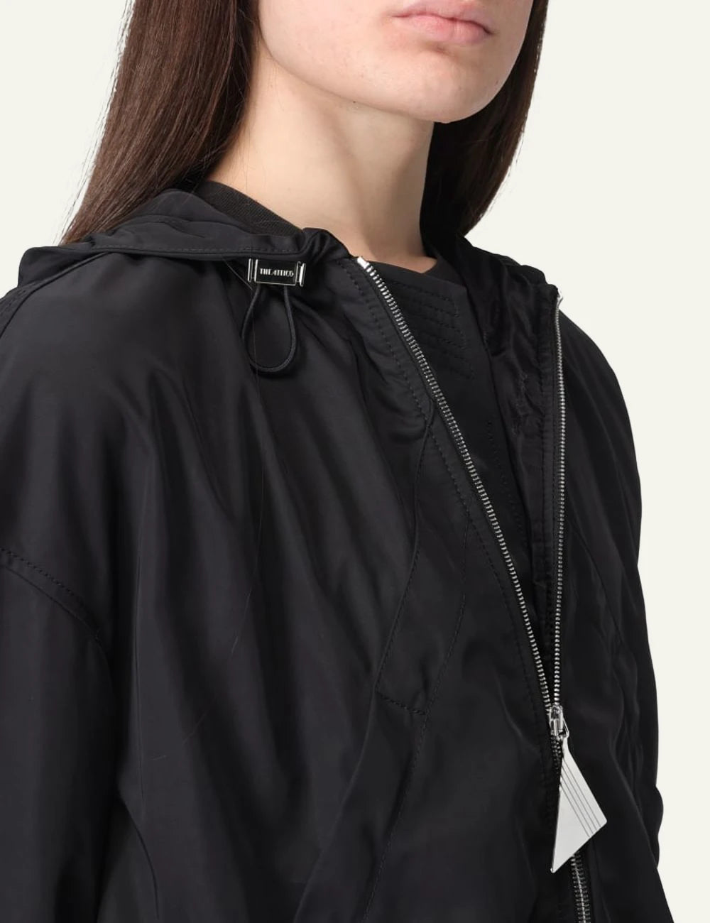 The Attico Black Oversized Hooded Jacket With Zip side detail View