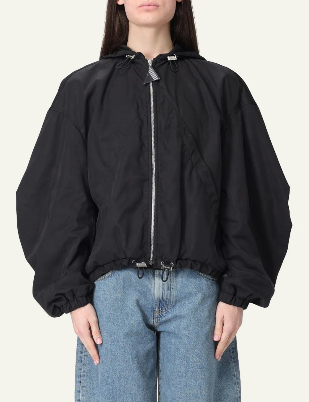 The Attico Black Oversized Hooded Jacket With Zip Front View