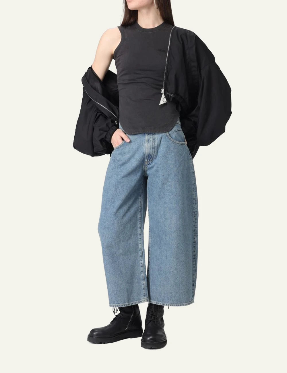 The Attico Black Oversized Hooded Jacket With Zip Front model View