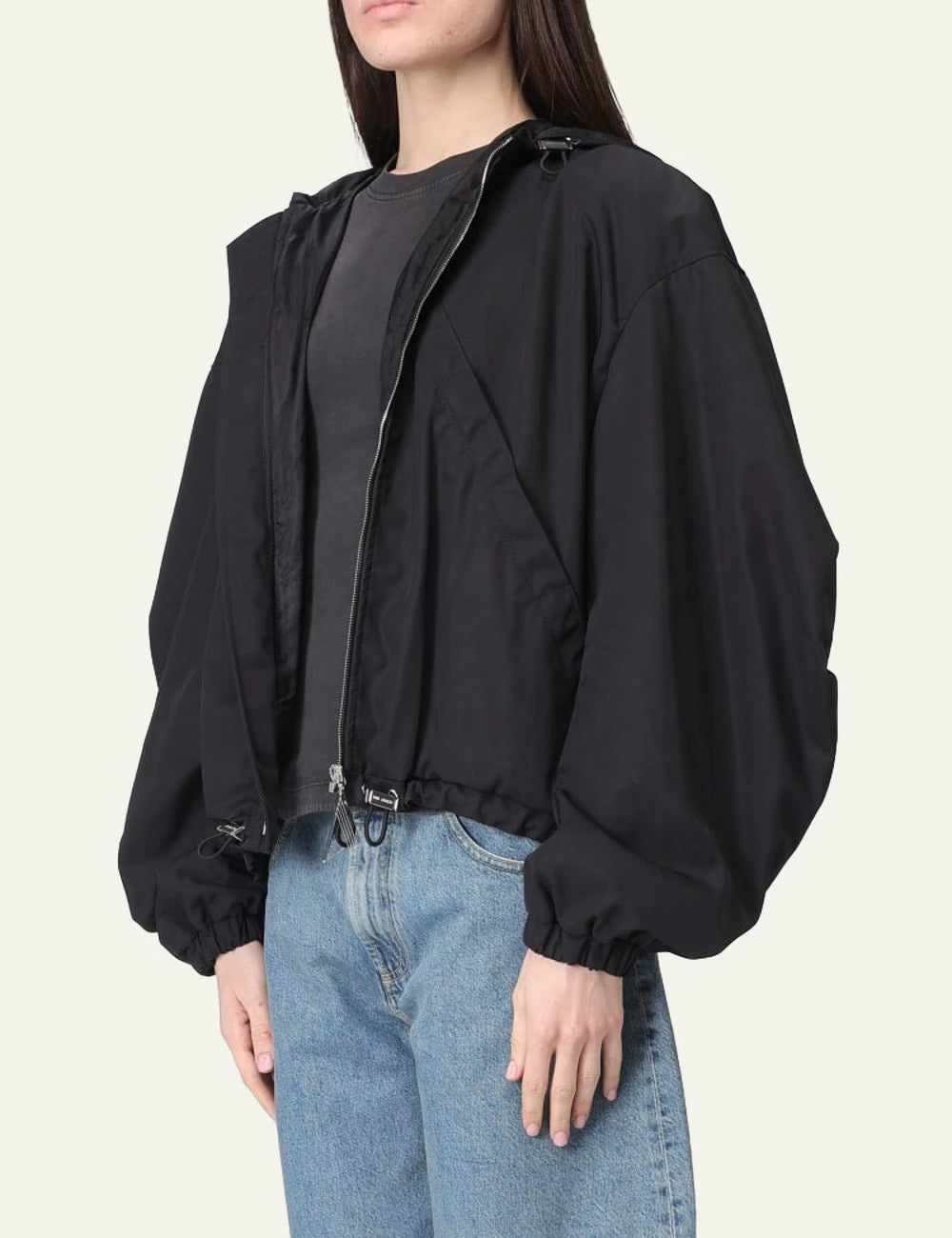 The Attico Black Oversized Hooded Jacket With Zip side View