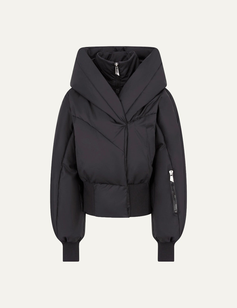 The Attico black women's puffer jacket with shawl collar hood product shot