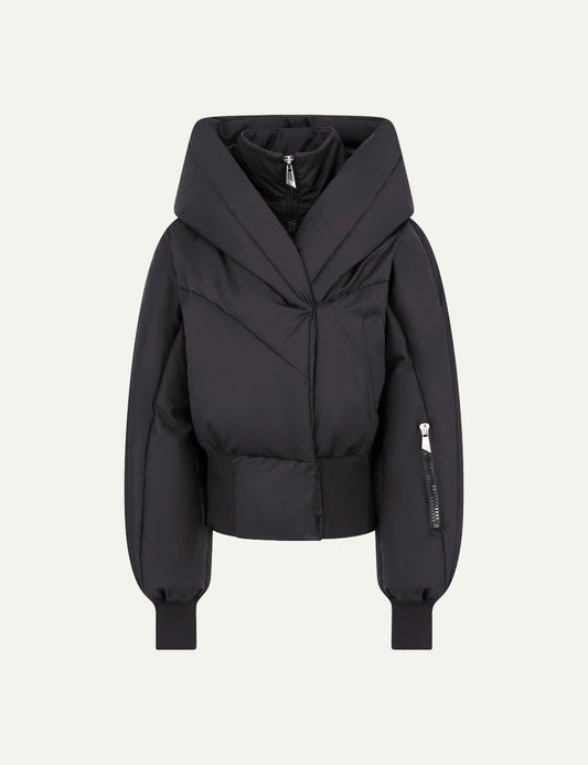 The Attico black women's puffer jacket with shawl collar hood product shot
