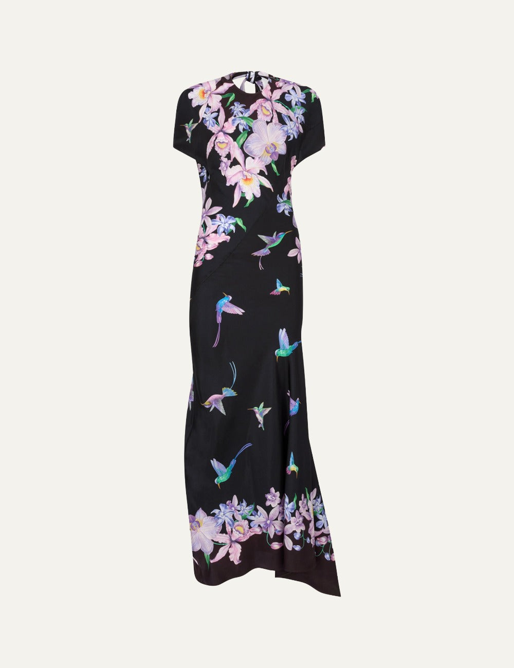 The Attico black silk floral hummingbird midi dress for women product shot