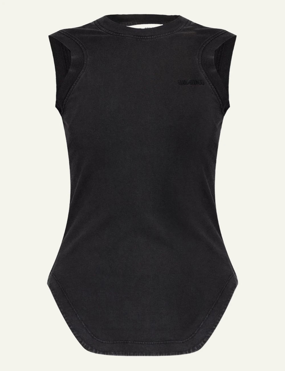 The Attico Black Sleeveless Cotton Mini Dress With Curved Hem Front Flat View