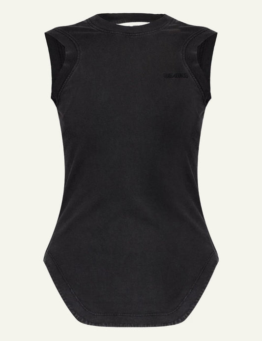 The Attico Black Sleeveless Cotton Mini Dress With Curved Hem Front Flat View