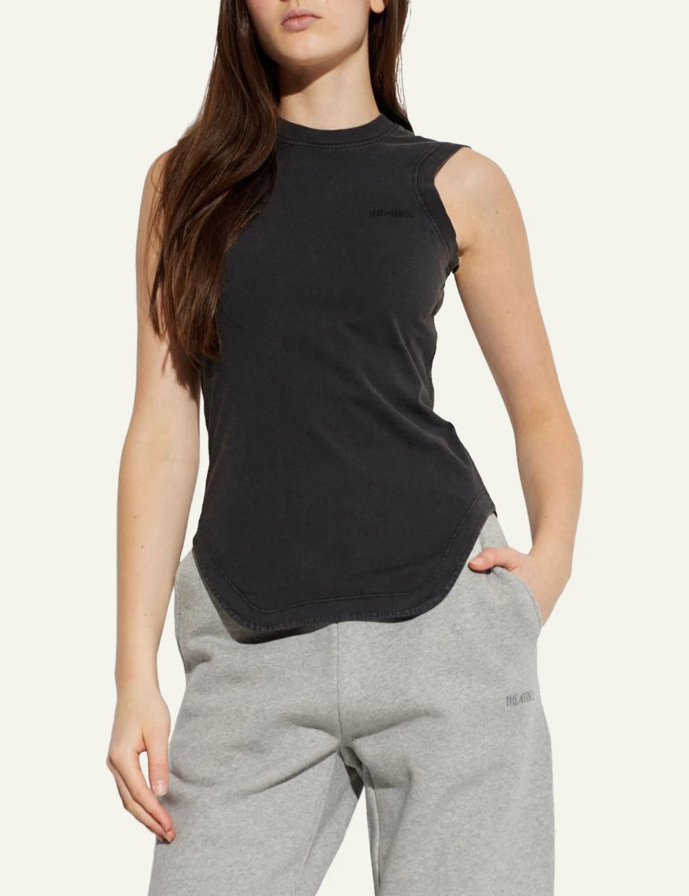 The Attico Black Sleeveless Cotton Mini Dress With Curved Hem model View