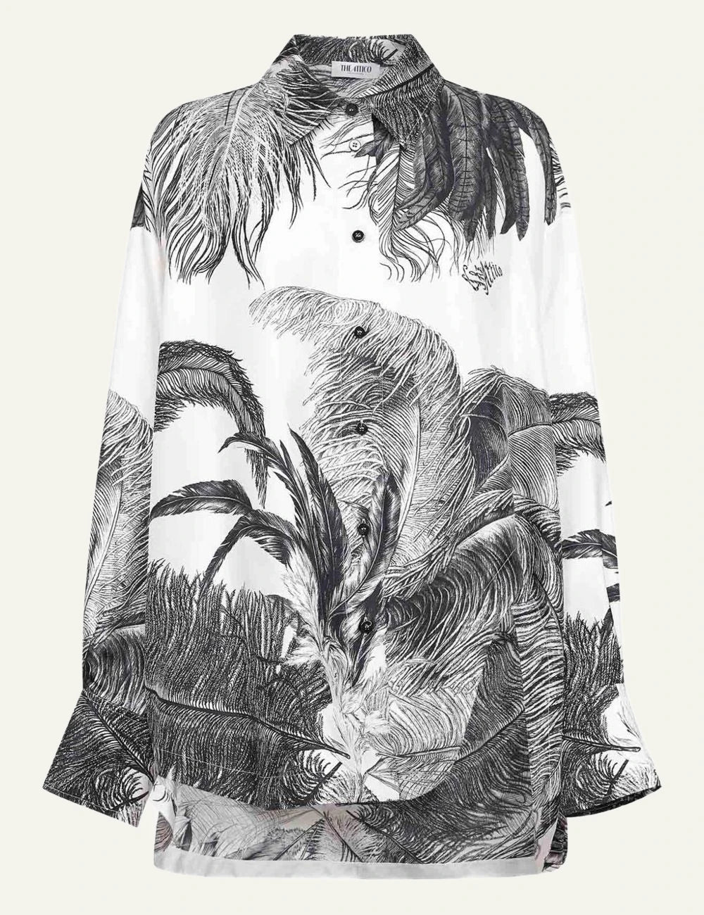 The Attico Black And White Feather Print Oversized Shirt Front Flat View