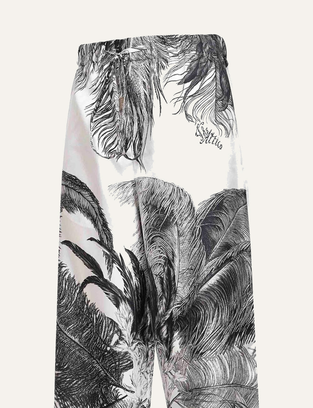 The Attico Black And White Feather Print Wide Leg Pants side View