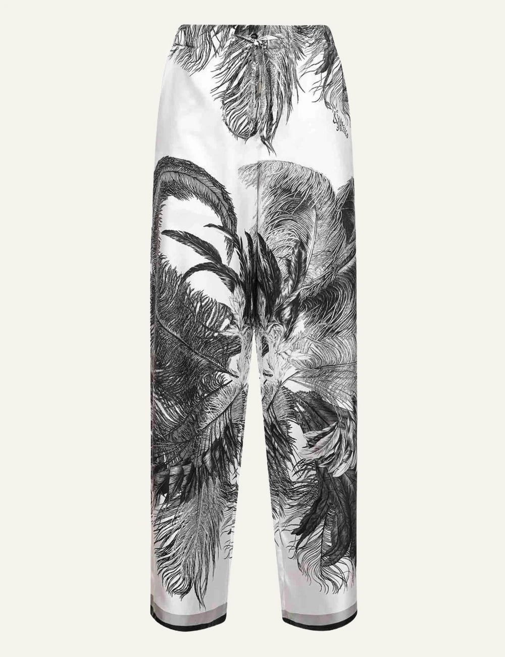 The Attico Black And White Feather Print Wide Leg Pants Front Flat View