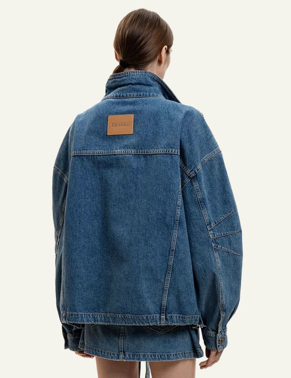 The Attico Blue Denim Jacket With Stand Collar And Oversized Fit back View