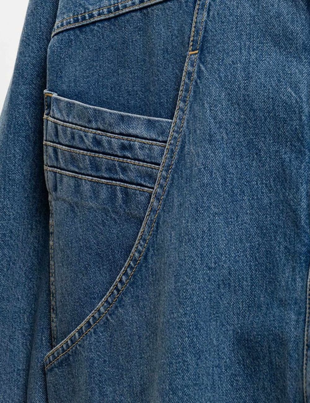 The Attico Blue Denim Jacket With Stand Collar And Oversized Fit detail View