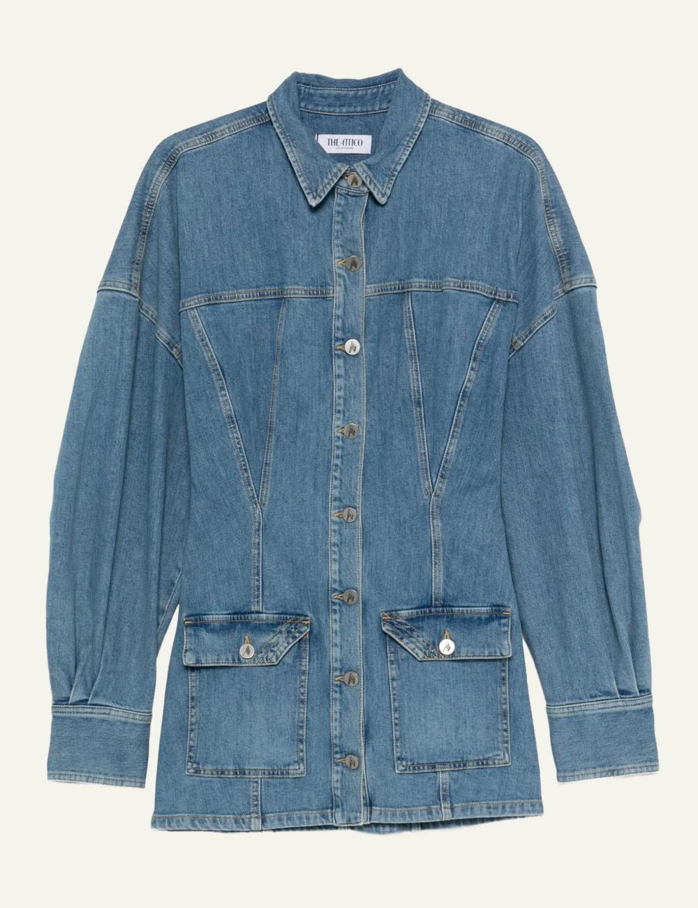 The Attico Blue Dress Mini With Front Patch Pockets Front Flat View