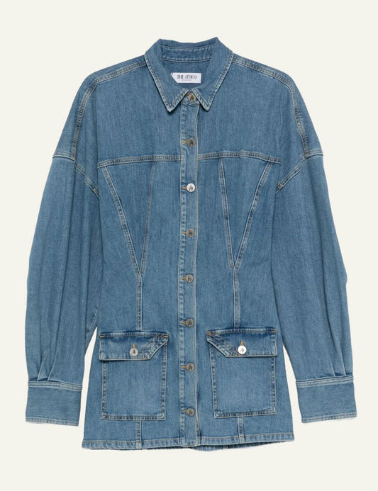 The Attico Blue Dress Mini With Front Patch Pockets Front Flat View