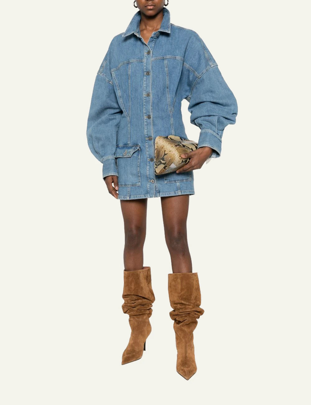 The Attico Blue Dress Mini With Front Patch Pockets Front model View