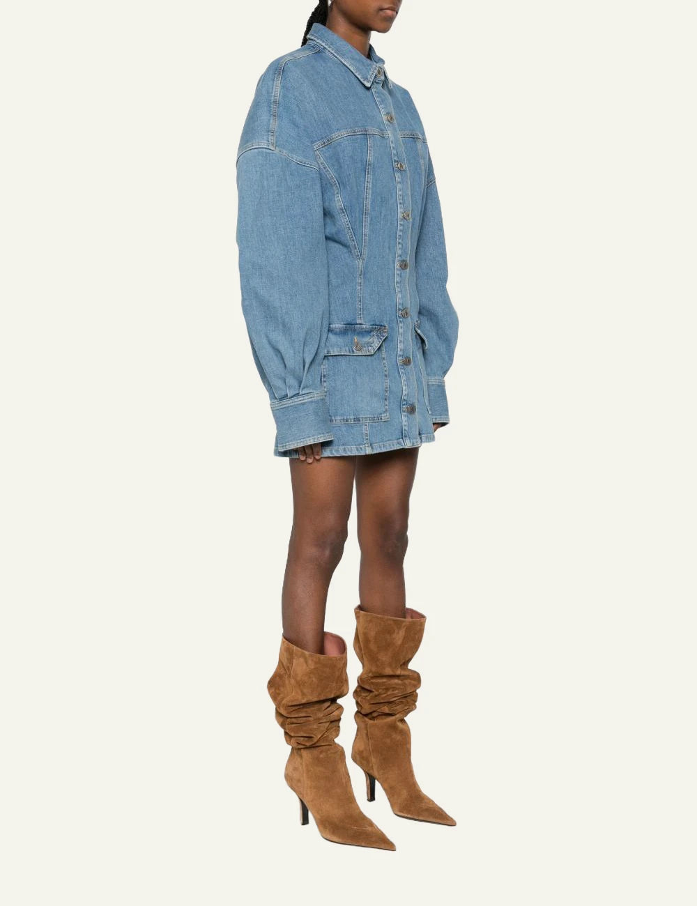 The Attico Blue Dress Mini With Front Patch Pockets side View