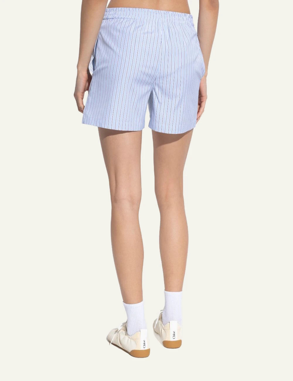 The Attico Blue Striped Cotton Boxer Shorts With Elastic Waist back View