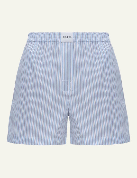 The Attico Blue Striped Cotton Boxer Shorts With Elastic Waist Front Flat View