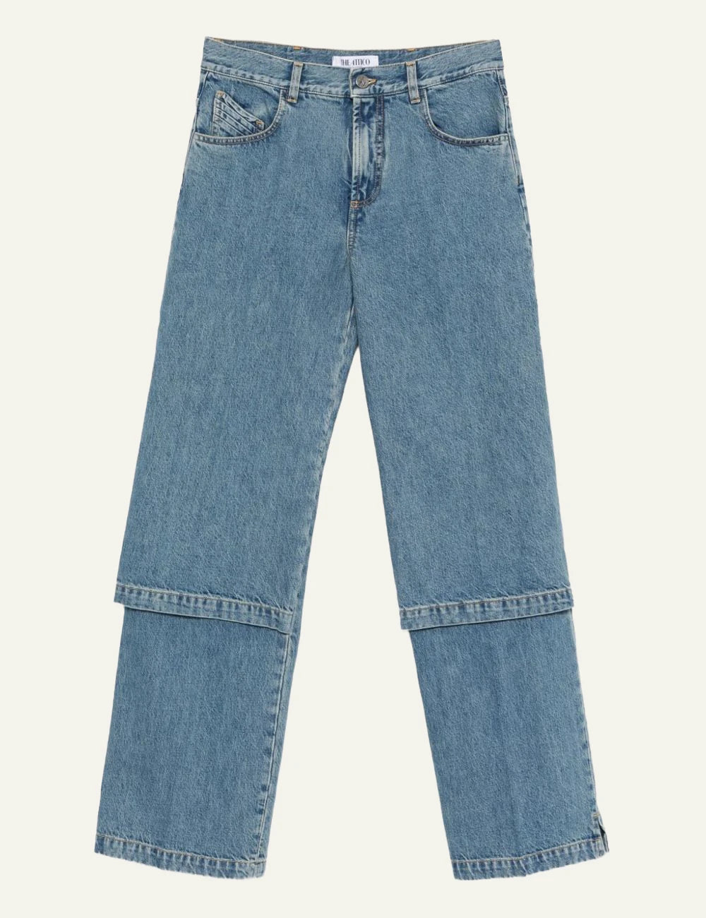 The Attico Blue Wide Leg Denim Jeans With Panel Detail Front Flay View