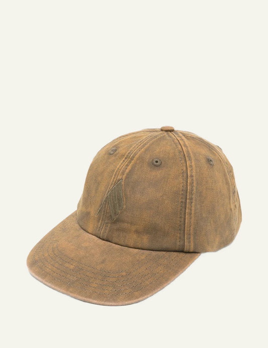 The Attico Brown Washed Cotton Baseball Cap With Embroidered Logo Side Flat View