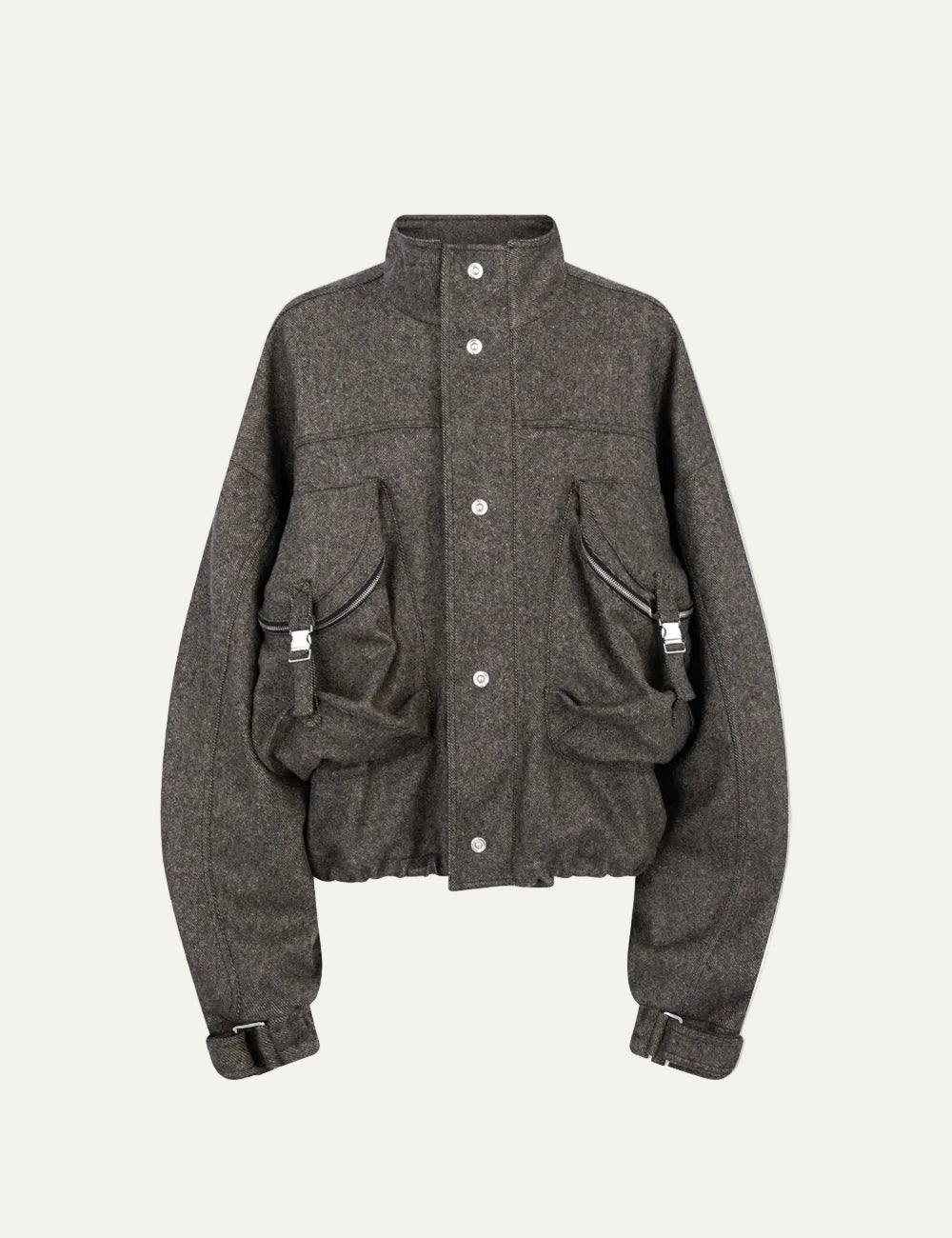 The Attico dark brown wool bomber jacket with utility pockets for women peoduct shot
