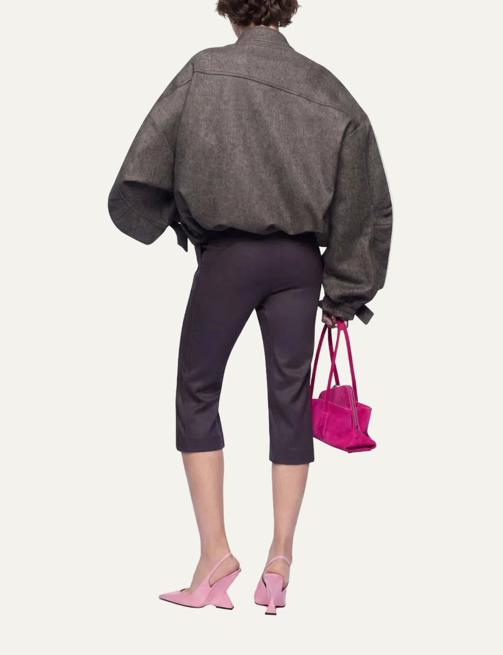 The Attico dark brown wool bomber jacket with utility pockets for women back view