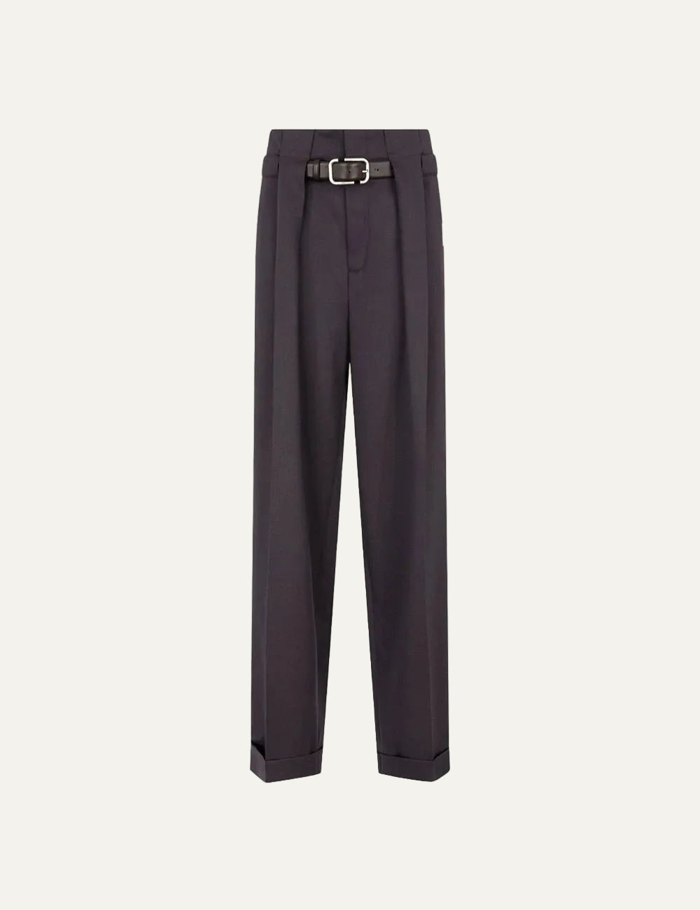The Attico dark grey wool tailored pants with leather belt for women product view