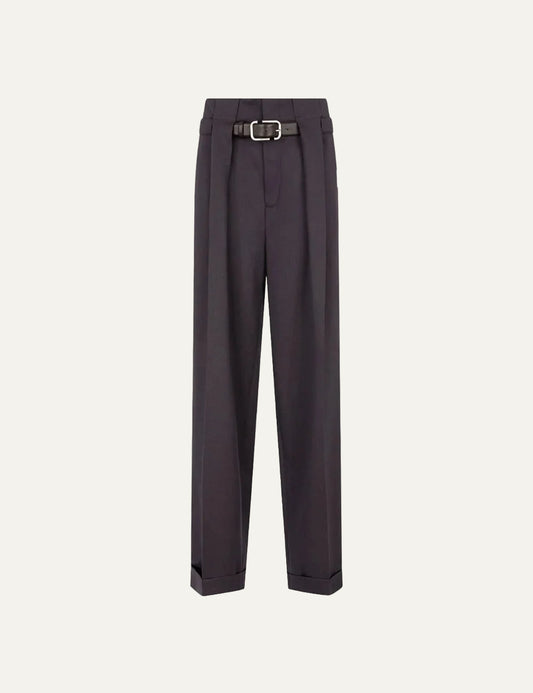 The Attico dark grey wool tailored pants with leather belt for women product view