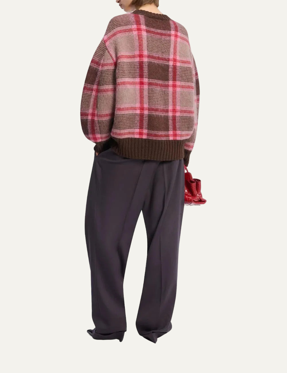 The Attico dark grey wool tailored pants with leather belt for women back view