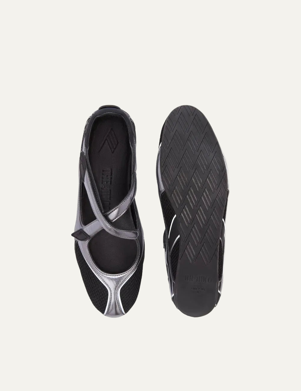 The Attico Floor 01 black and metallic silver ballerina sneakers for women pair and sole iew